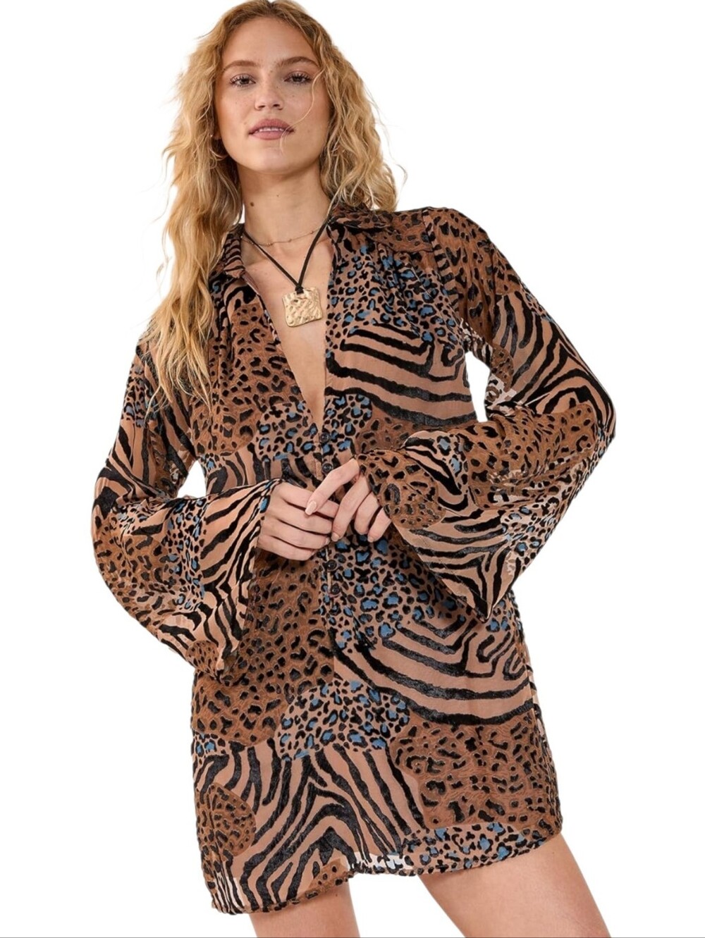 Nasty Gal Mixed Animal Devore Print Mini Tunic Dress